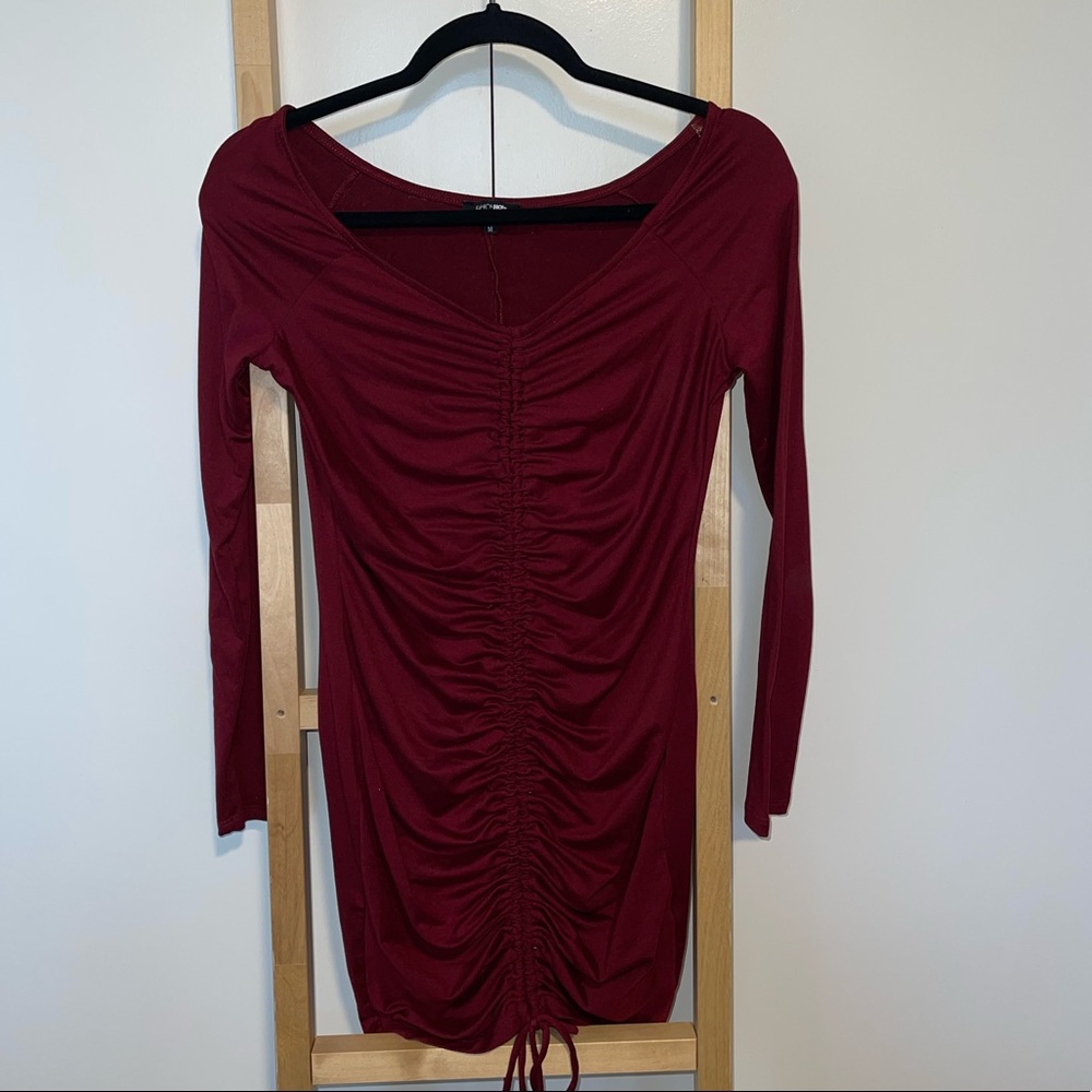 Dark Red Off The Shoulder Dress